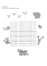 Wild Animals - Wordsearch