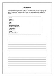 English Worksheet: All about me