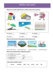 English Worksheet: Weather and seasons - vocabulary practice for beginners