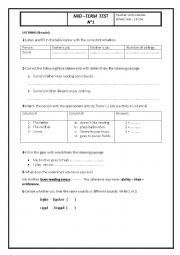English Worksheet: MID-TERM TEST N1 FIRST FORM