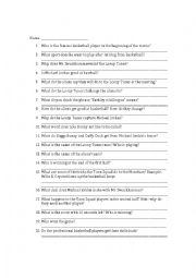 English Worksheet: Space Jam Movie Questions