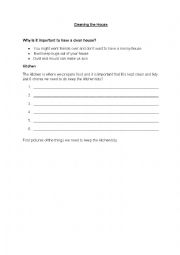 English Worksheet: Cleaning the House Worksheet