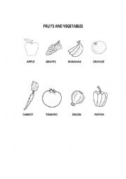 English Worksheet: Fruits and vegetables coloring worksheet kindergarten