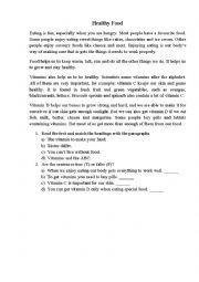 English Worksheet:  Healthy Food 