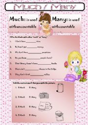 English Worksheet: much/ many