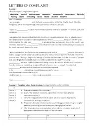 English Worksheet: LETTERS OF COMPLAINT PRACTICE 