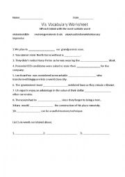 English Worksheet: Root word vis vocab worksheet with answers