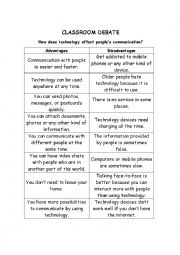 English Worksheet: How does technology affect peoples communication? DEBATE