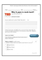 English Worksheet: TEDTalk: Why it pays to work hard?