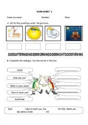 English Worksheet: greetings