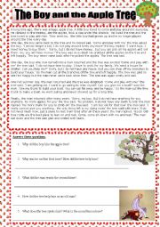 English Worksheet: The boy and the apple tree