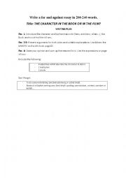 English Worksheet: For and against Writint task