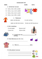 English Worksheet: Vocabulary test: clothes and accessories