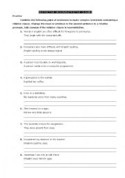 English Worksheet: defining and no defining relative clauses
