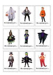 HALLOWEEN BOARDGAME: COSTUME CARDS + RHYMING RIDDLE CARDS