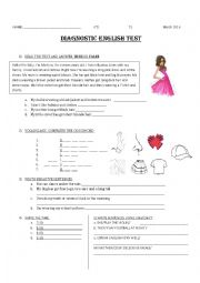 English Worksheet: 5th grade diagnosis test