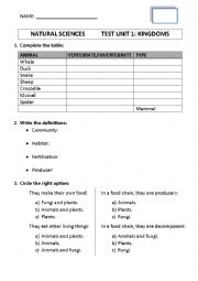 English Worksheet: Animals test