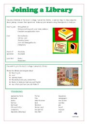 English Worksheet: Joining a library - Role Play