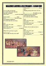 English Worksheet: SONG ACTIVITY - WAS WERE - MAJOR LAZER