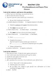 English Worksheet: First Conditional & Future Time Clauses guided discovery