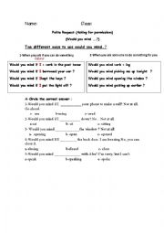 English Worksheet: Polite Request (Asking for permissions)