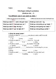 English Worksheet: Polite Request (Asking for permissions)