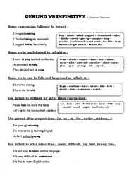 English Worksheet: Gerund Vs Infinitive- A grammar summary 
