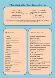 English Worksheet: Changing adjectives into adverbs