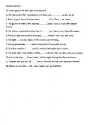 English Worksheet: homophones