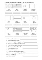 English Worksheet: Countries, flags and its capitals