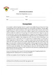 English Worksheet: Ecosystem worksheeet