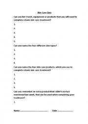 English Worksheet: skin care quiz