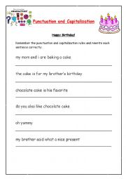 English Worksheet: Punctuation and Capitalization