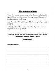 English Worksheet: Going to Summer Camp - A Writing Exercise