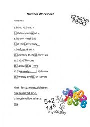 English Worksheet: Number Worksheet