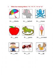 English Worksheet: Article a an