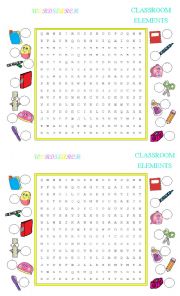 English Worksheet: Classroom Elements - Wordsearch