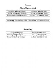 English Worksheet: Grammar much many some any