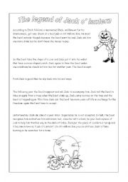 English Worksheet: the legend of jack olantern