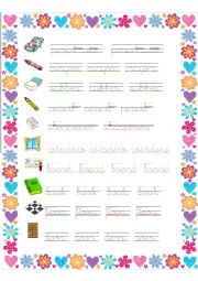 English Worksheet: Classroom objects tracing words