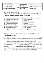 English Worksheet: 7th form tunisian basic school