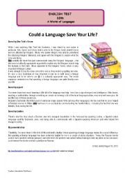 English Worksheet: Test - Could a language save your life?
