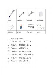 Classroom objects: I have...