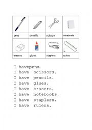 English Worksheet: Classroom objects: I have...