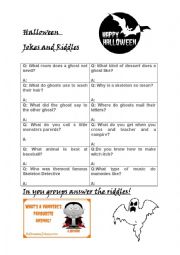 English Worksheet: Halloween Riddles (with answers)