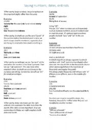 English Worksheet: Saying numbers, dates and ordinals