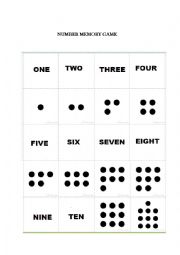 English Worksheet: Numbers memory game 