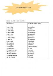 English Worksheet: extreme adjectives