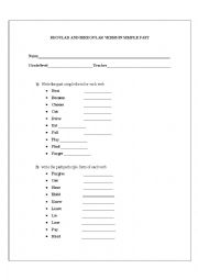 Regular and Irregular Verbs worksheet