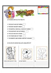 English Worksheet: HAS GOT/HAVE GOT- ANIMAL BODY PARTS